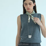 Embossed Silver Rectangle Pendant Necklace
