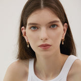 Dual Charm Drop Hoop Earrings Black Resin Zircon