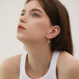 Dual Charm Drop Hoop Earrings Black Resin Zircon