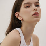 Dual Charm Drop Hoop Earrings Black Resin Zircon