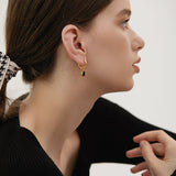 Dual Charm Drop Hoop Earrings Black Resin Zircon