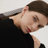 Dual Charm Drop Hoop Earrings Black Resin Zircon