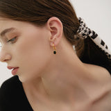 Dual Charm Drop Hoop Earrings Black Resin Zircon