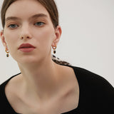 Dual Charm Drop Hoop Earrings Black Resin Zircon