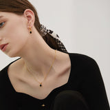Dual Charm Drop Hoop Earrings Black Resin Zircon
