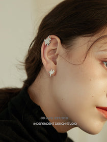 Cubic Zirconia Layered Star Stud and Cuff Earrings - Grace Studio