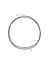 Black Beaded Long Necklace with Baroque Pearl - Grace Studio