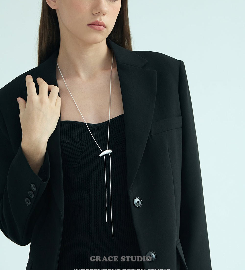 Sculptural Slide Pendant Lariat Necklace