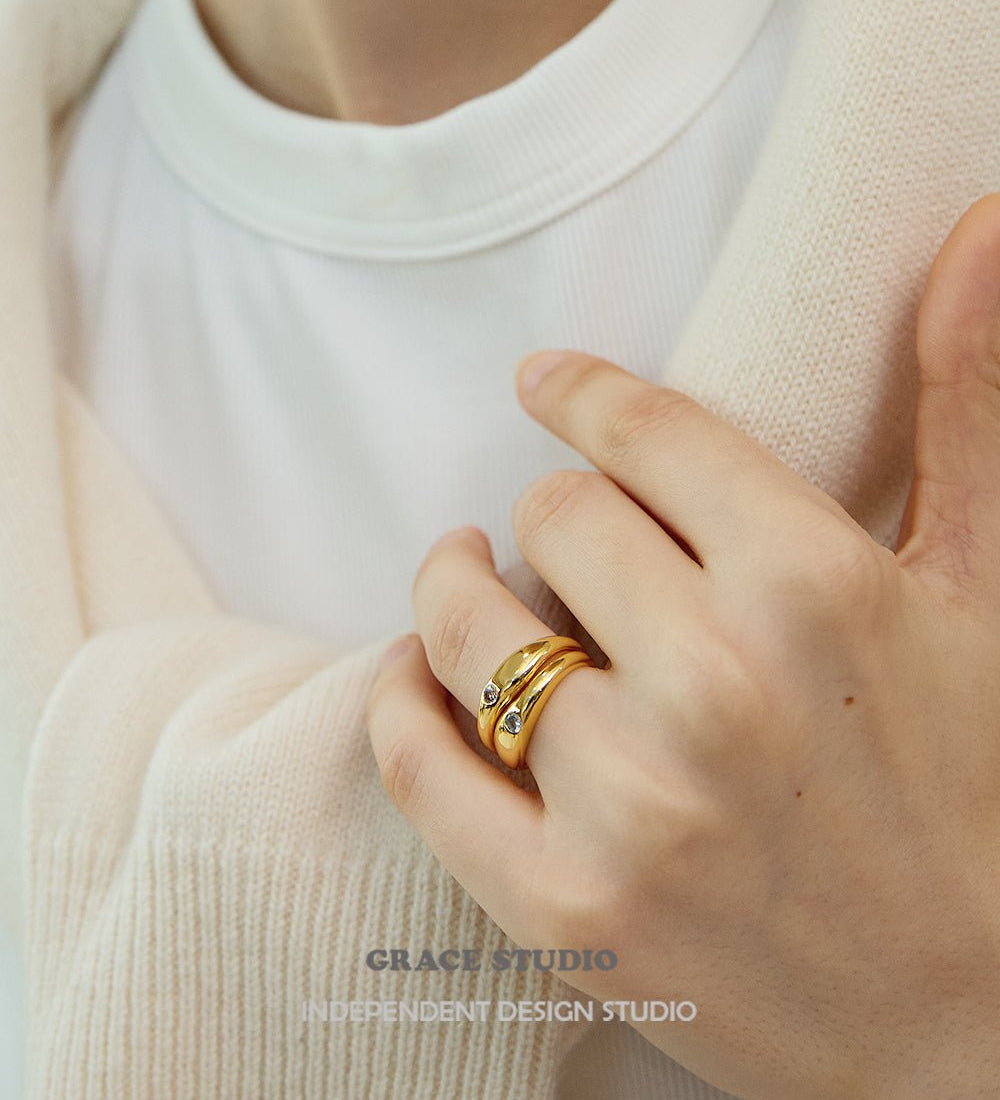 Sculpted Zircon Dome Ring Set