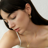 Tiger Eye Oval Drop Hoop Earrings