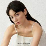 Tiger Eye Oval Drop Hoop Earrings
