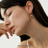 Tiger Eye Oval Drop Hoop Earrings