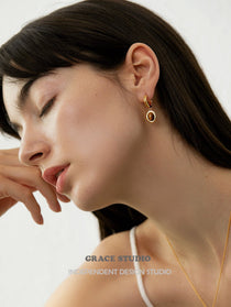 Tiger Eye Oval Drop Hoop Earrings - Grace Studio