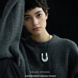 Sculpted U-Pendant Cord Necklace