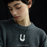 Sculpted U-Pendant Cord Necklace