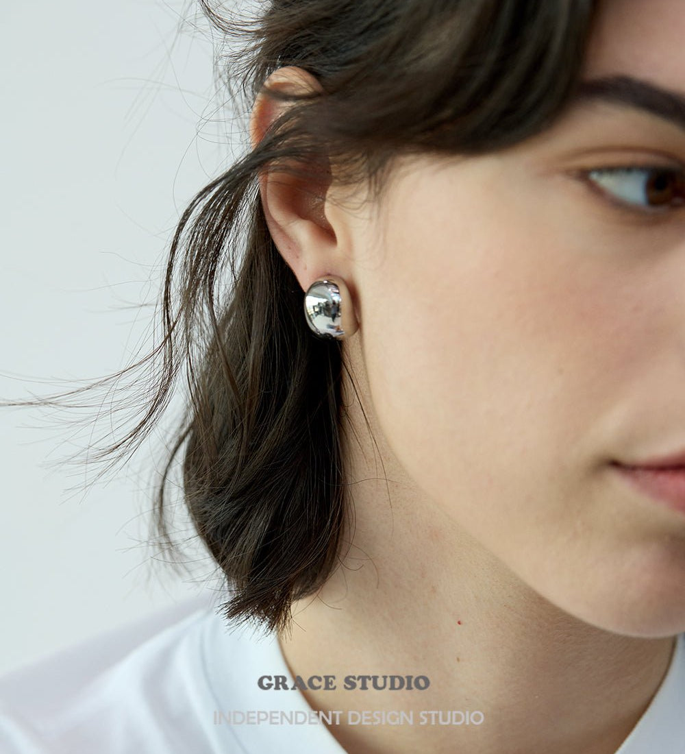 Glossy Bean Dome Stud Earrings