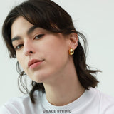 Glossy Bean Dome Stud Earrings