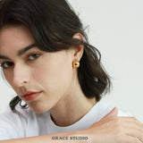 Glossy Bean Dome Stud Earrings