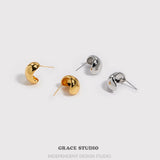 Glossy Bean Dome Stud Earrings