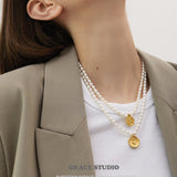Freshwater Pearl Tulip Coin Pendant Necklace