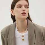 Freshwater Pearl Tulip Coin Pendant Necklace