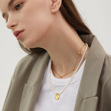 Freshwater Pearl Tulip Coin Pendant Necklace