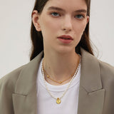 Freshwater Pearl Tulip Coin Pendant Necklace