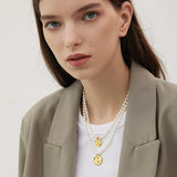Freshwater Pearl Tulip Coin Pendant Necklace
