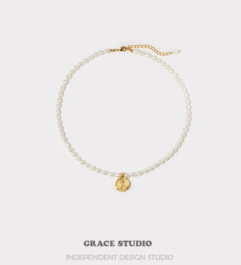 Freshwater Pearl Tulip Coin Pendant Necklace