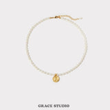 Freshwater Pearl Tulip Coin Pendant Necklace