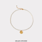 Freshwater Pearl Tulip Coin Pendant Necklace