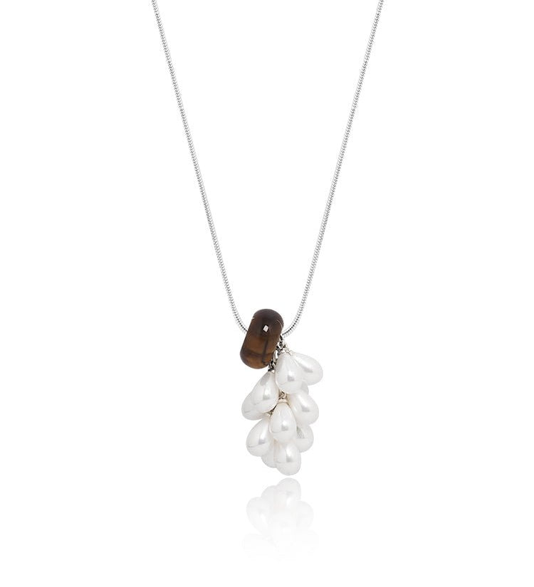 Gemstone & Pearl Cluster Long Necklace