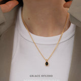 Oval Gem Drop Pendant Necklace