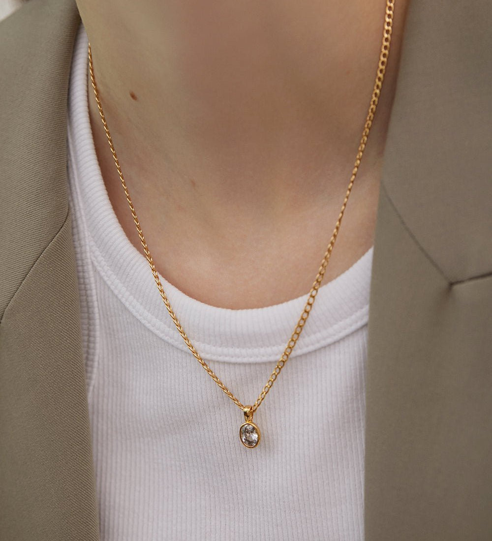 Oval Gem Drop Pendant Necklace