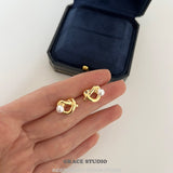 Sculpted Knot Pearl Stud Earrings