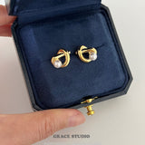 Sculpted Knot Pearl Stud Earrings