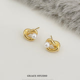 Sculpted Knot Pearl Stud Earrings