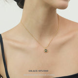 Enamel Heart Square Pendant Necklace