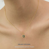 Enamel Heart Square Pendant Necklace
