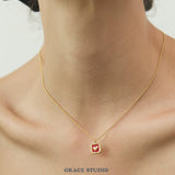 Enamel Heart Square Pendant Necklace