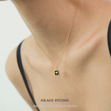 Enamel Heart Square Pendant Necklace
