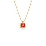 Enamel Heart Square Pendant Necklace