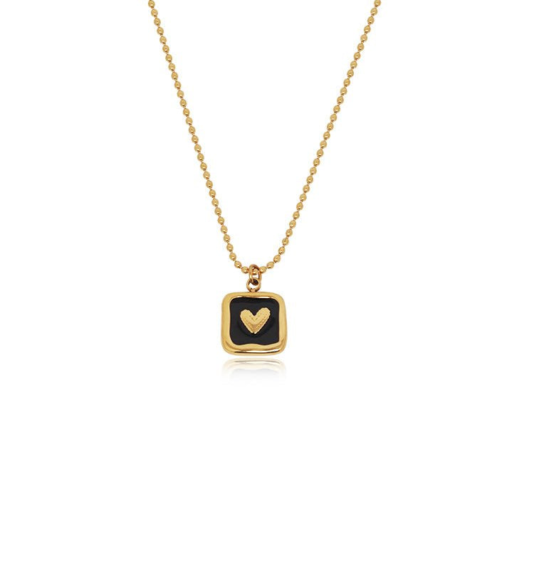 Enamel Heart Square Pendant Necklace