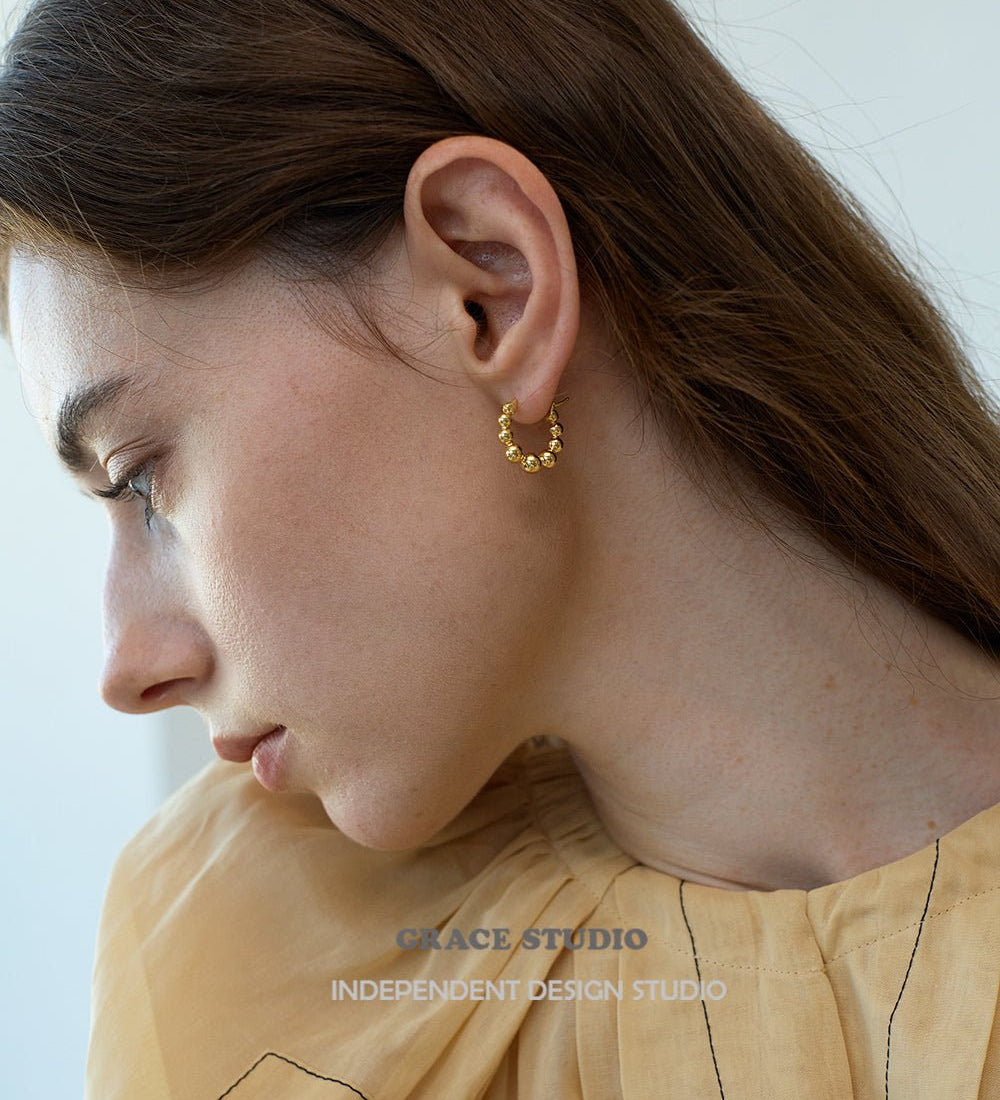 Polished Bead Hoop Earrings