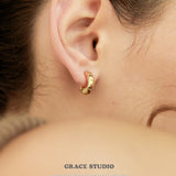 Crystal Studded Wave Hoop Earrings