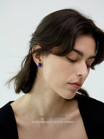Organic Frame Lapis Stud Earrings - Grace Studio