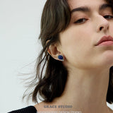 Organic Frame Lapis Stud Earrings