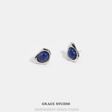 Organic Frame Lapis Stud Earrings