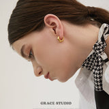 Compact Triple Ridge Hoop Earrings