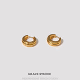 Compact Triple Ridge Hoop Earrings